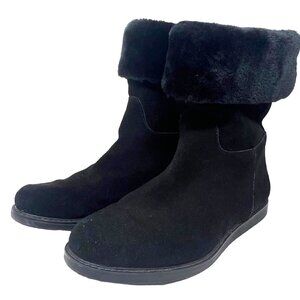 Bass Womens Aria Black Suede Leather Faux Fur Roll Top Boots Sz 8.5M Comfy Cold